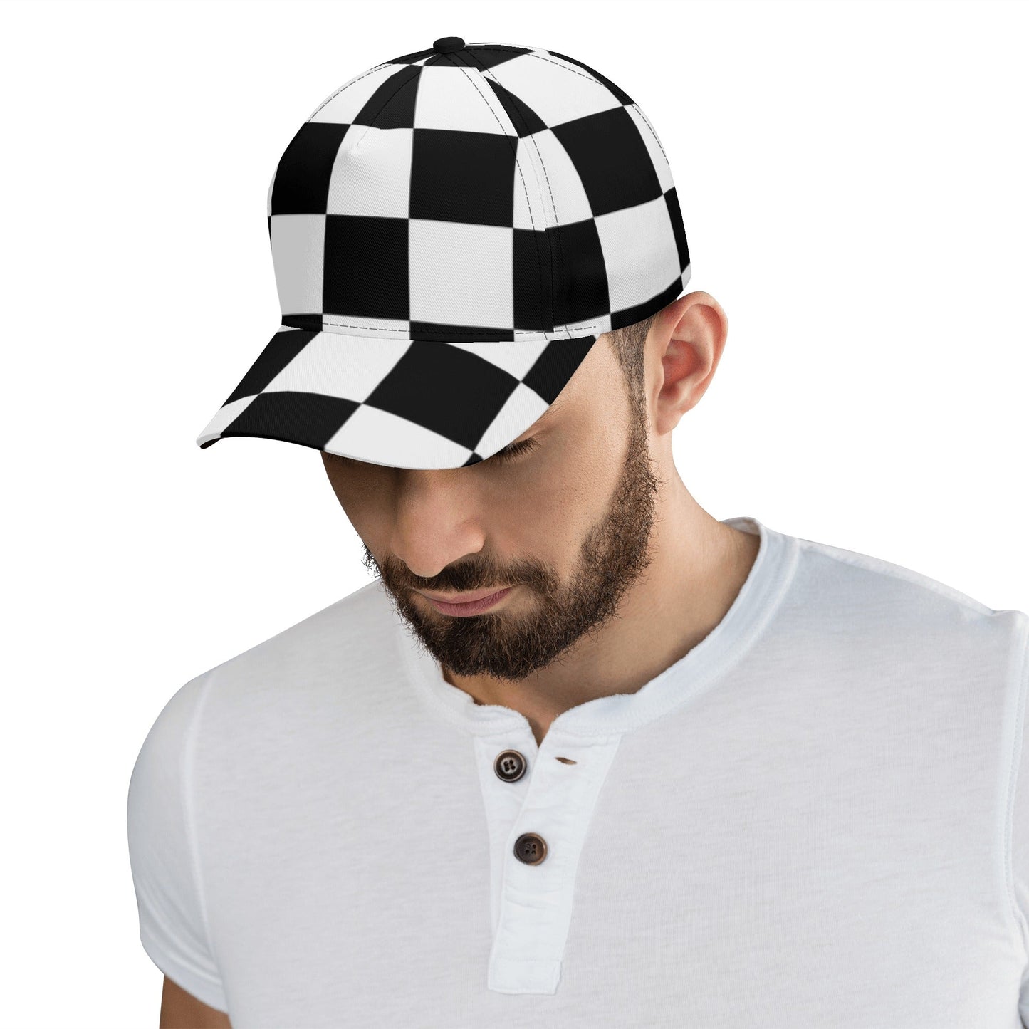 Snapback Baseball Hat - Black and White Checkered Illustration