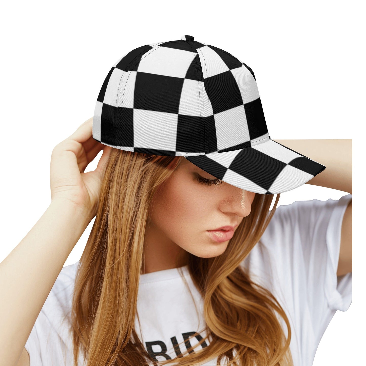 Snapback Baseball Hat - Black and White Checkered Illustration