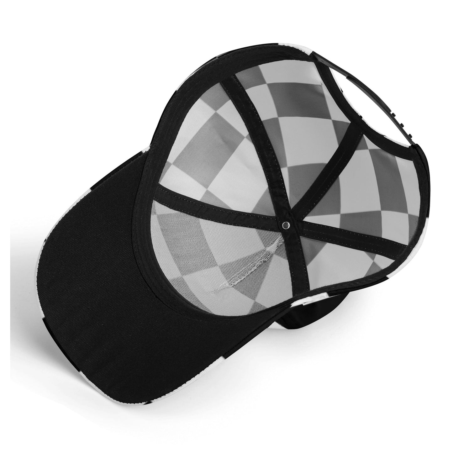 Snapback Baseball Hat - Black and White Checkered Illustration