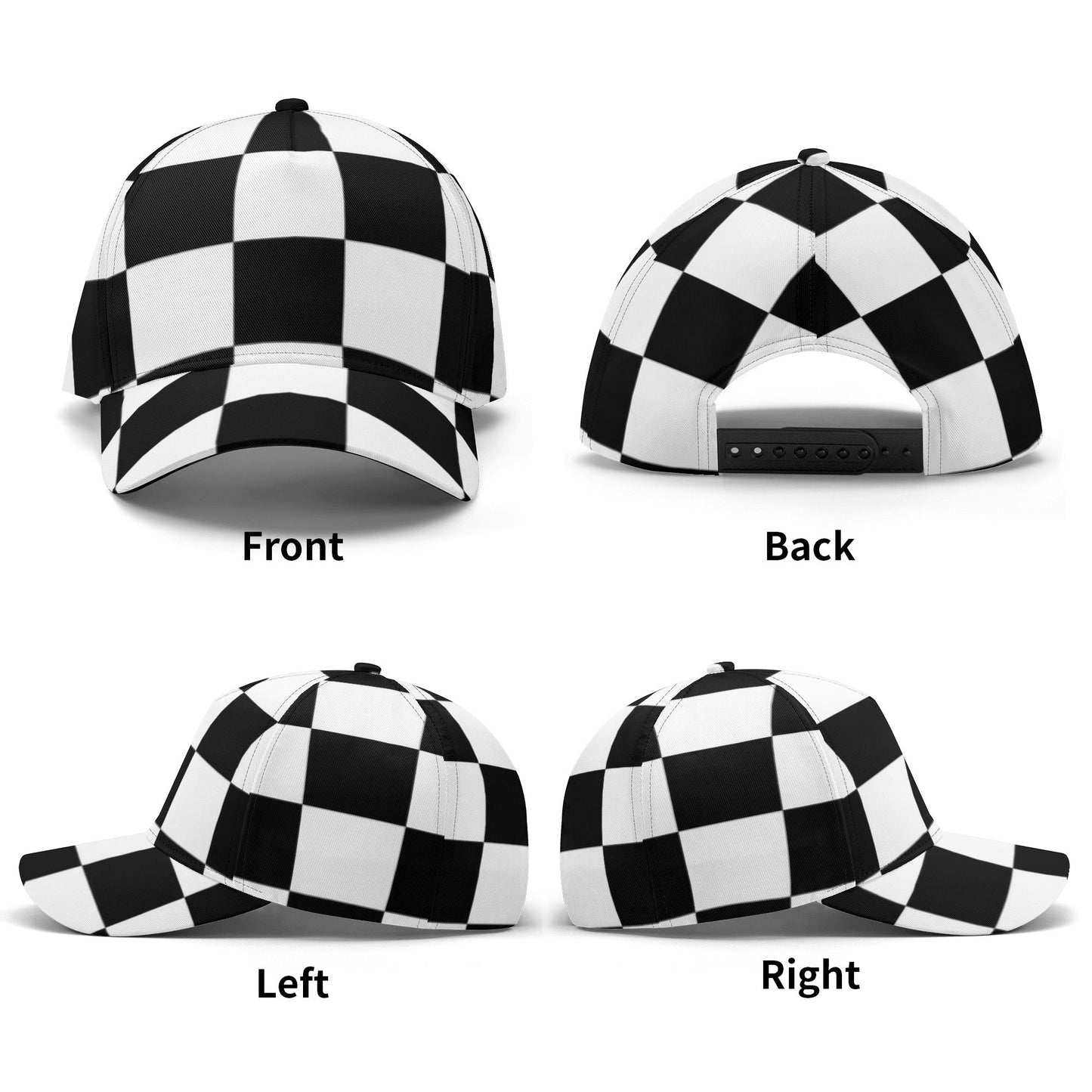 Snapback Baseball Hat - Black and White Checkered Illustration