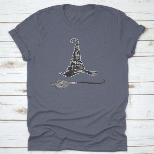 Witch Hat And Magic Broom. Halloween Stickers. Set Of Vector