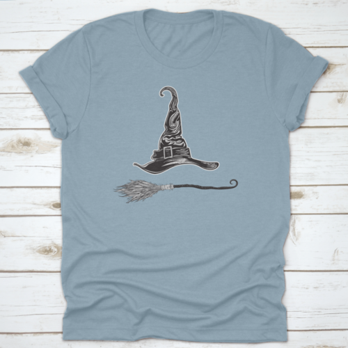 Witch Hat And Magic Broom. Halloween Stickers. Set Of Vector