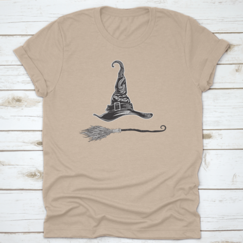 Witch Hat And Magic Broom. Halloween Stickers. Set Of Vector