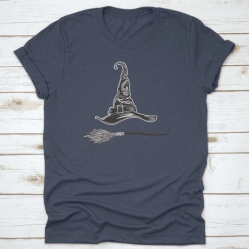 Witch Hat And Magic Broom. Halloween Stickers. Set Of Vector