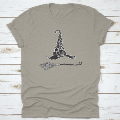 Witch Hat And Magic Broom. Halloween Stickers. Set Of Vector