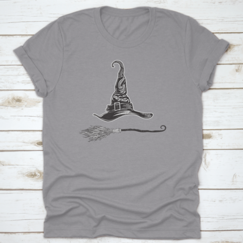 Witch Hat And Magic Broom. Halloween Stickers. Set Of Vector