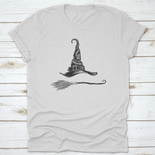 Witch Hat And Magic Broom. Halloween Stickers. Set Of Vector