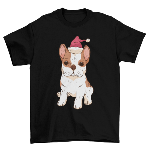 Bulldog santa hat t-shirt