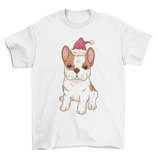 Bulldog santa hat t-shirt