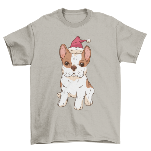 Bulldog santa hat t-shirt