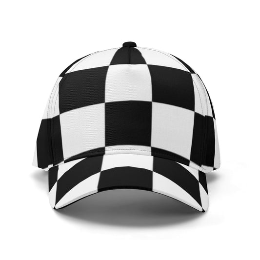 Snapback Baseball Hat - Black and White Checkered Illustration