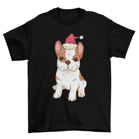 Bulldog santa hat t-shirt